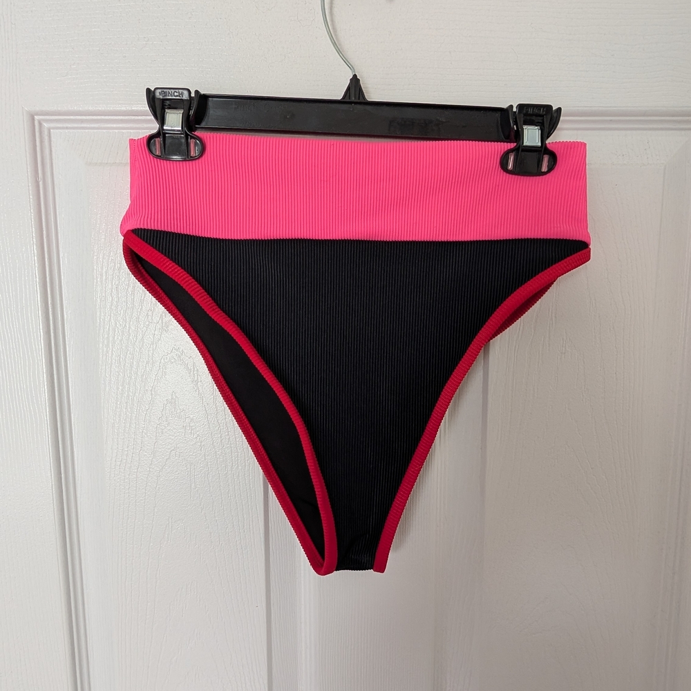 Pink and Black High-Waisted Bikini Bottom